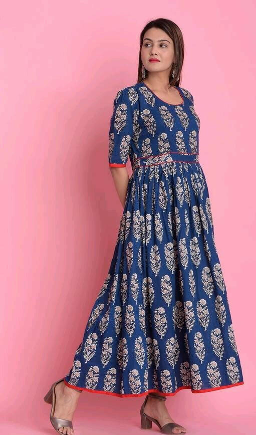 Women Blue Designer Cotton Anarkali Kurti | WomensFashionFun
