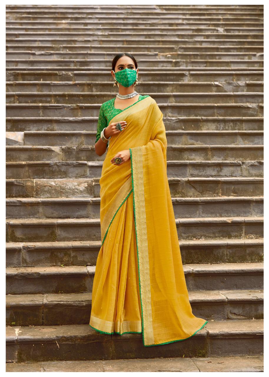 Yellow Designer Linen Silk Saree