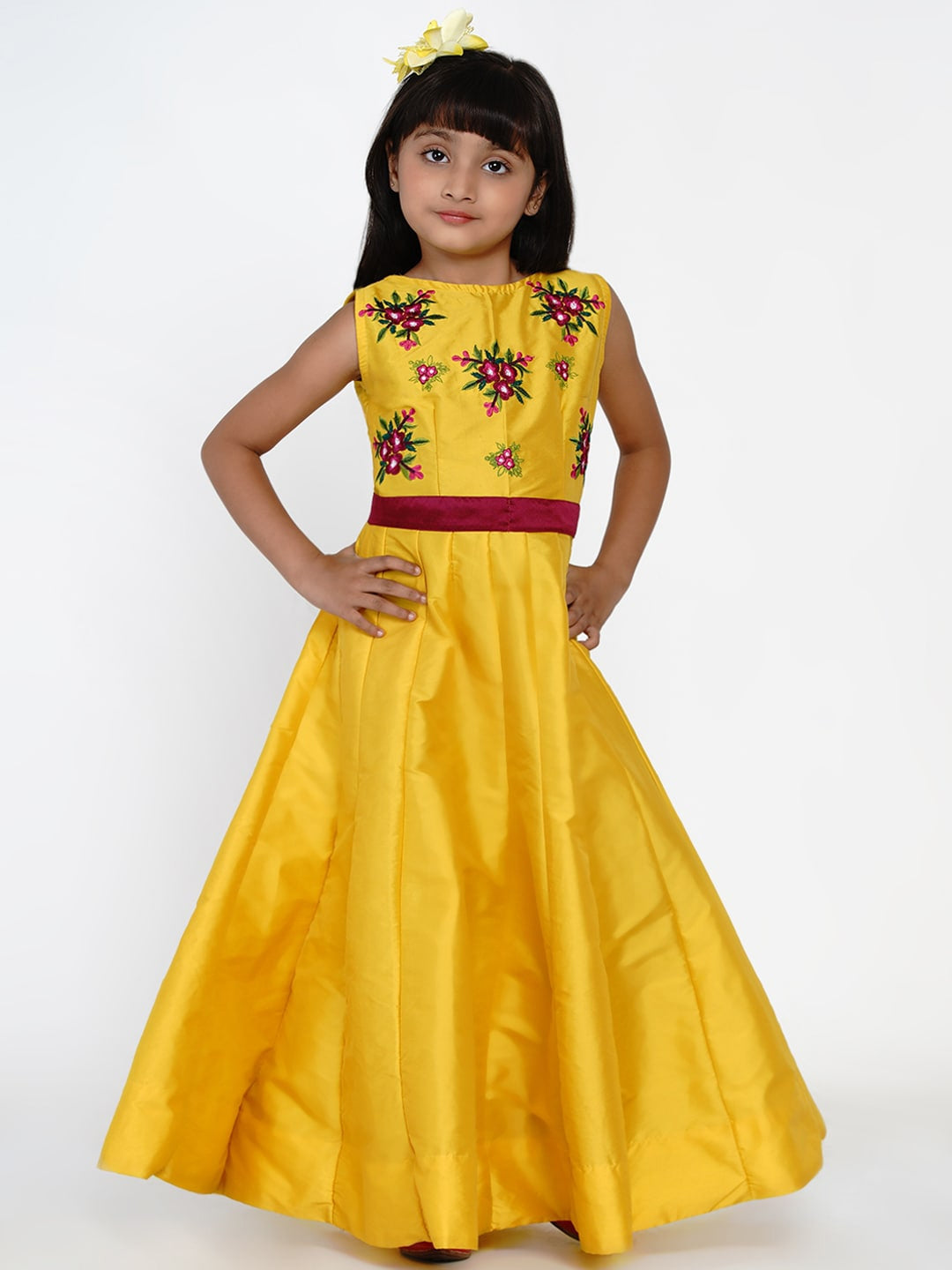 Girls Yellow Embroidered Fit and Flare DressWomensFashionFun.com