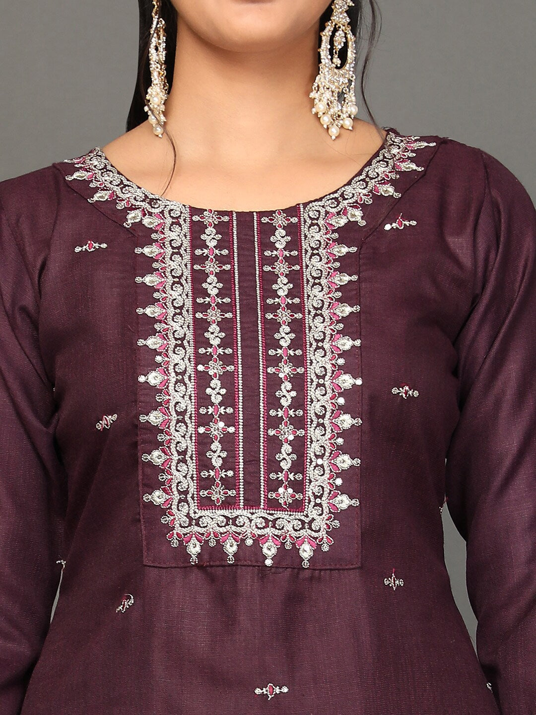 Ethnic Motifs Embroidered Zari Kurta with Trousers & Dupatta WOMENSFASHIONFUN