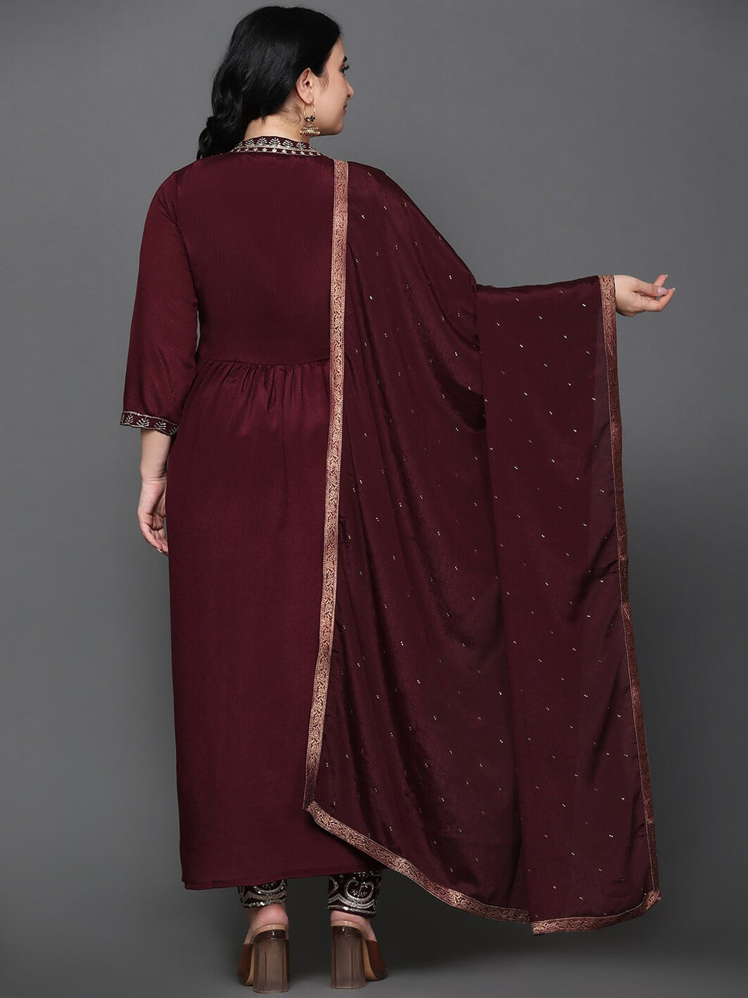Ethnic Motifs Embroidered Sequined Pure Silk Kurta with Trousers & Dupatta WOMENSFASHIONFUN