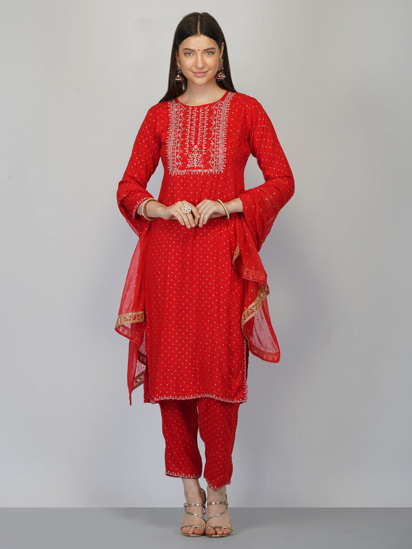 Women Red Cotton Blend Kurta and Pant Set | WomensfashionFun.com