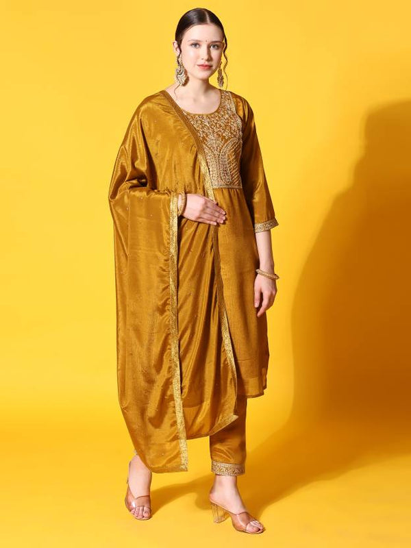 Ethnic Motifs Yoke Design Kurta With Trousers & Dupatta | WomensFashionFun