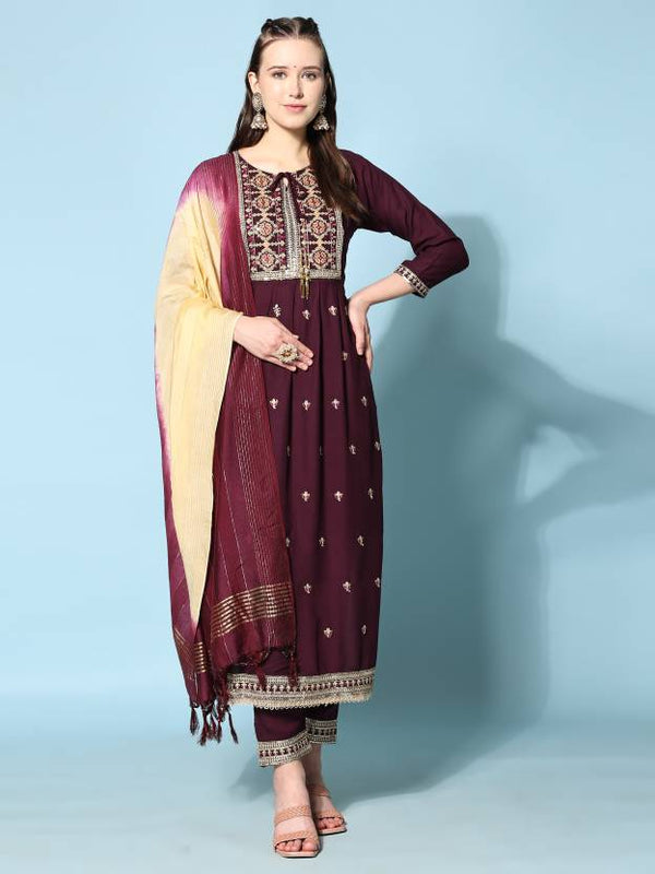 Floral Embroidered Kurta With Trousers & Dupatta | WomensFashionFun