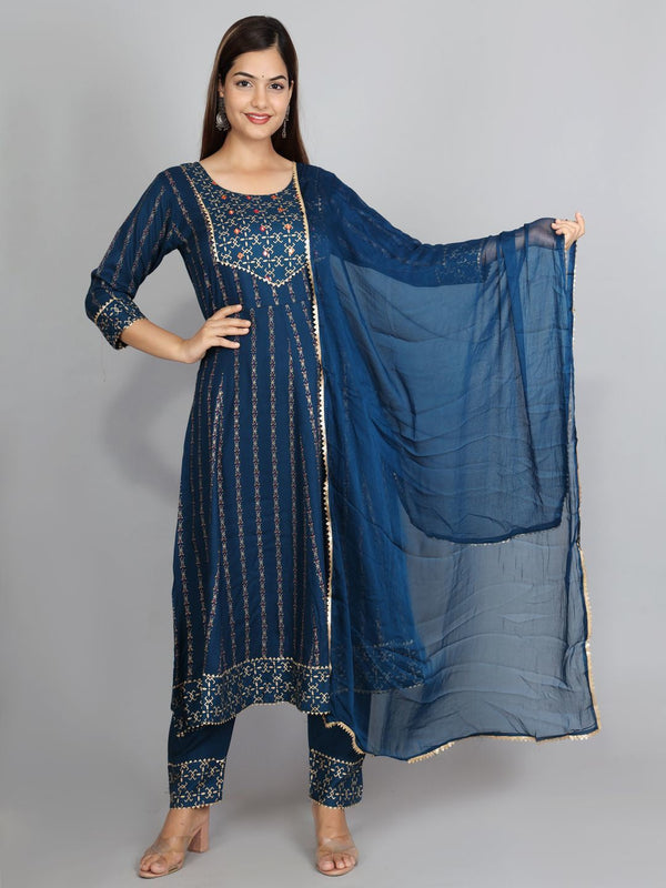 Women Blue Viscose Rayon Kurta and Pant Set | WomensfashionFun.com