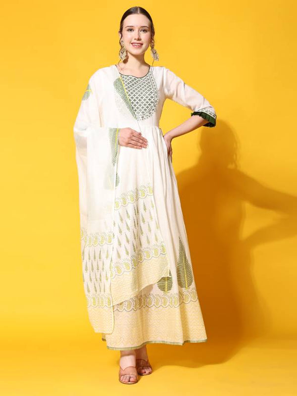 Women Cotton Blend Kurta, Pant And Dupatta Set | WomensFashionFun